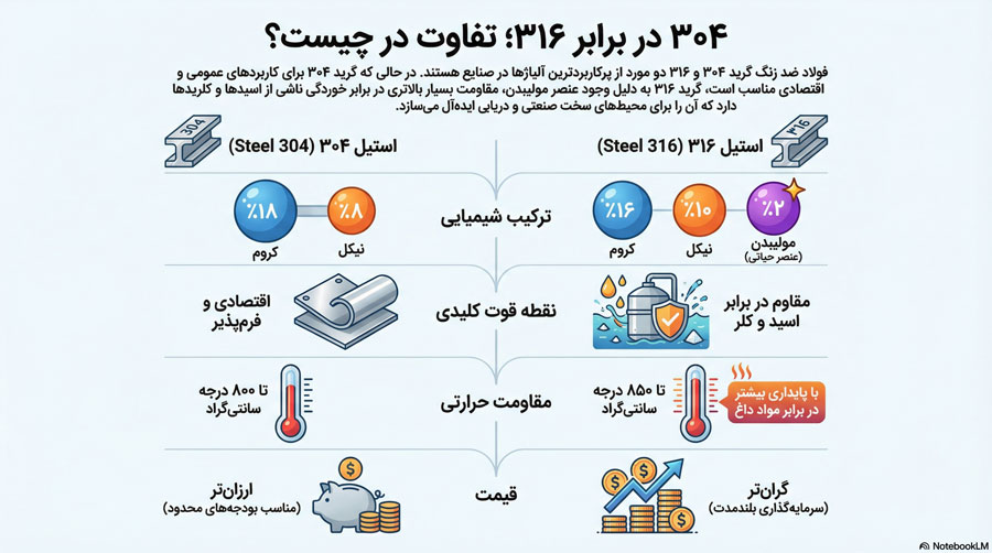 اینفوگرافیک برای صفحه تفاوت مخزن استیل304و316