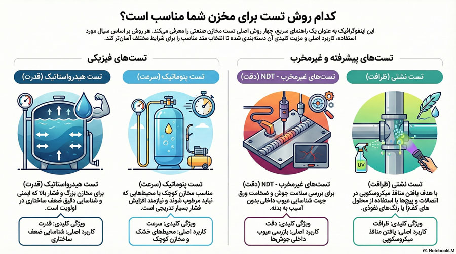 اینفو گرافیک انواع تست مخزن استیل
