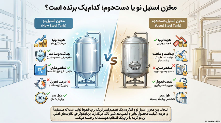اینفوگرافیک برای صفحه مخزن استیل نو یا دست دوم