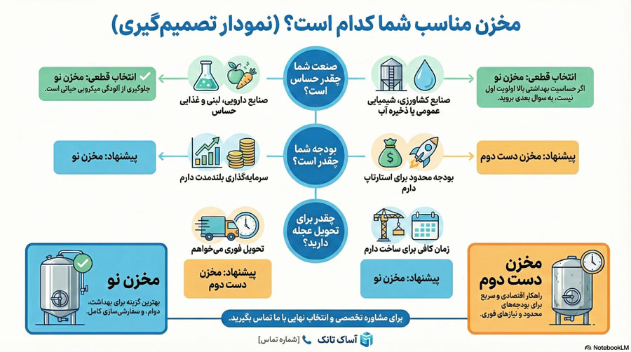 اینفوگرافیک برای صفحه مخزن استیل نو یا دست دوم