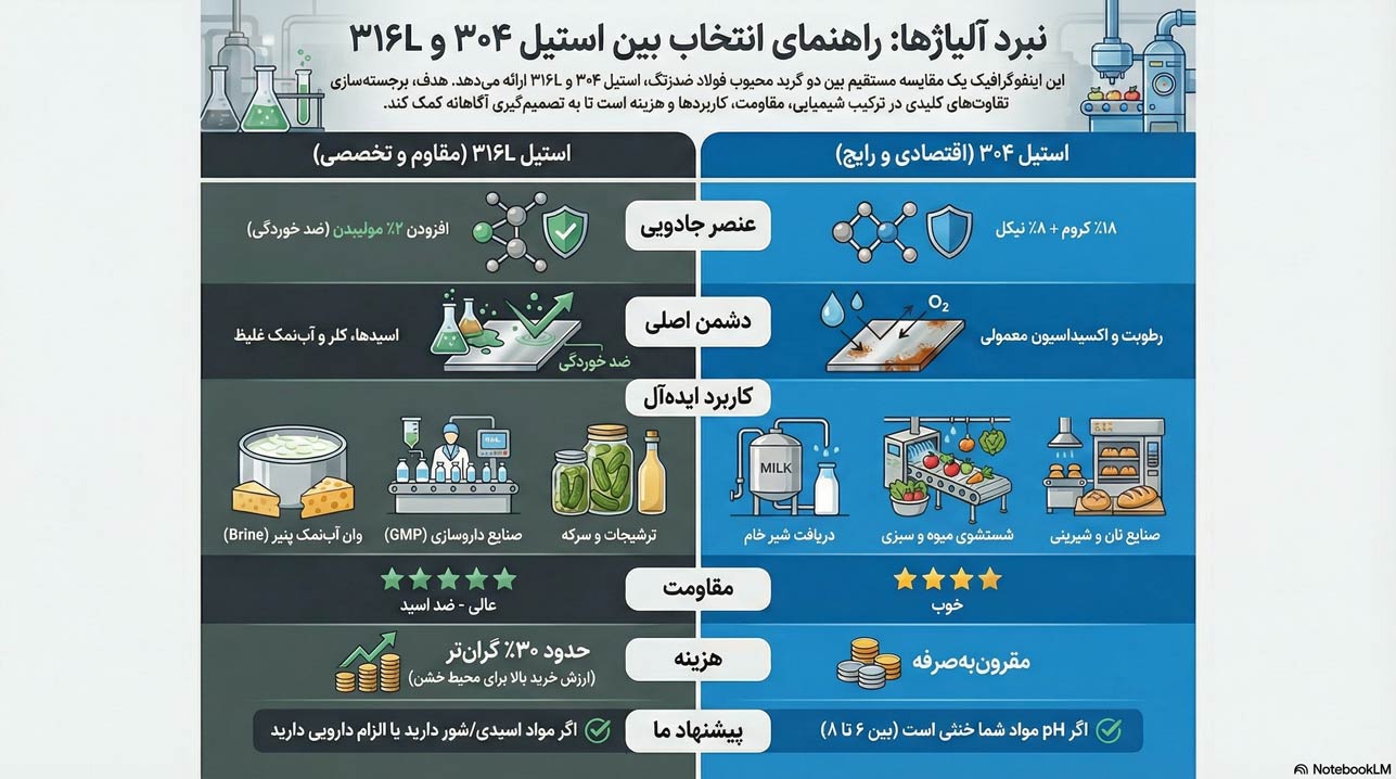مقایسه وان استیل ۳۰۴ و ۳۱۶