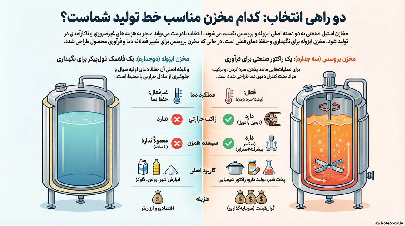 اینفوگرافی مقایسه مخزن پروسس و ایزوله استیل