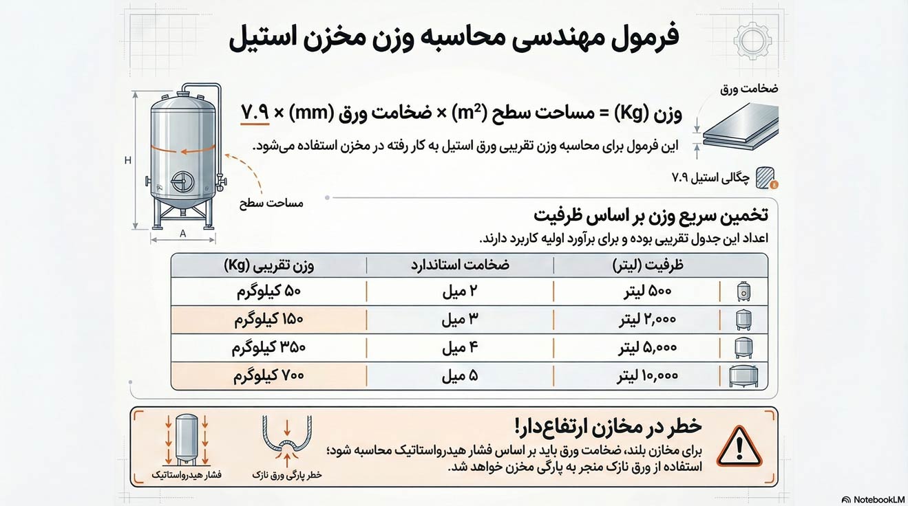 اینفوگرافیک فرمول محاسبه وزن مخزن استیل